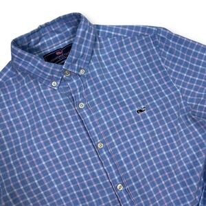 Vineyard‎ Vines Slim Fit Whale Shirt Plaid Button Down Cotton Blue Mens Small